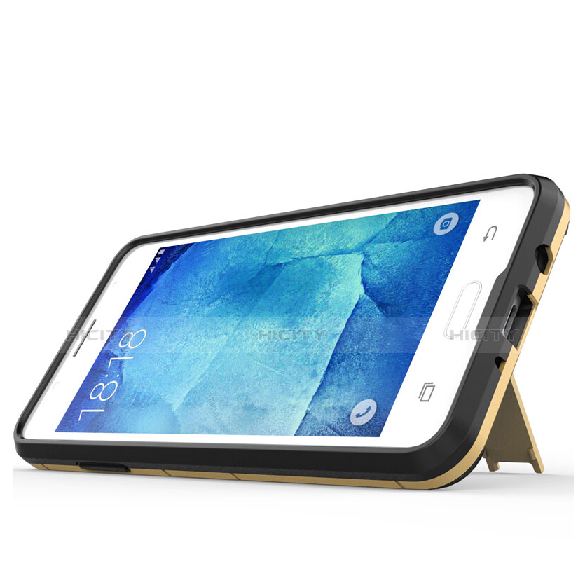 Custodia Silicone e Plastica Opaca con Supporto per Samsung Galaxy J5 (2017) Version Americaine Oro