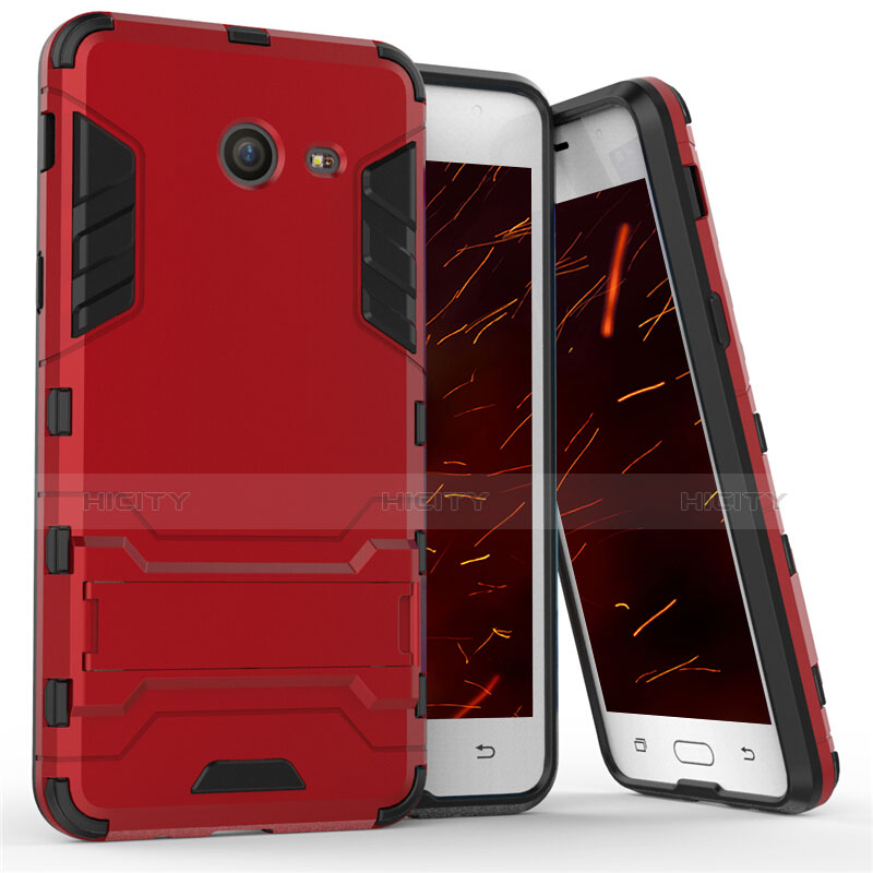 Custodia Silicone e Plastica Opaca con Supporto per Samsung Galaxy J5 (2017) Version Americaine Rosso