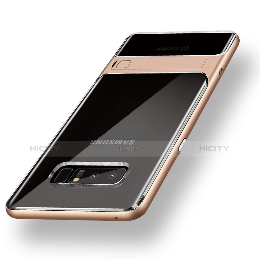 Custodia Silicone e Plastica Opaca con Supporto per Samsung Galaxy Note 8 Oro