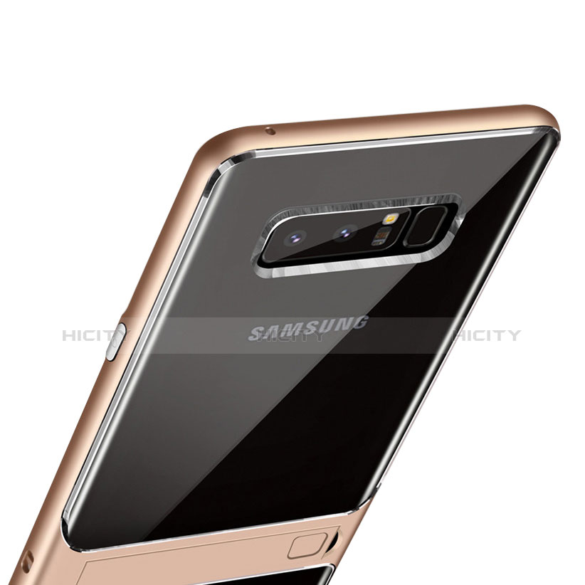 Custodia Silicone e Plastica Opaca con Supporto per Samsung Galaxy Note 8 Oro