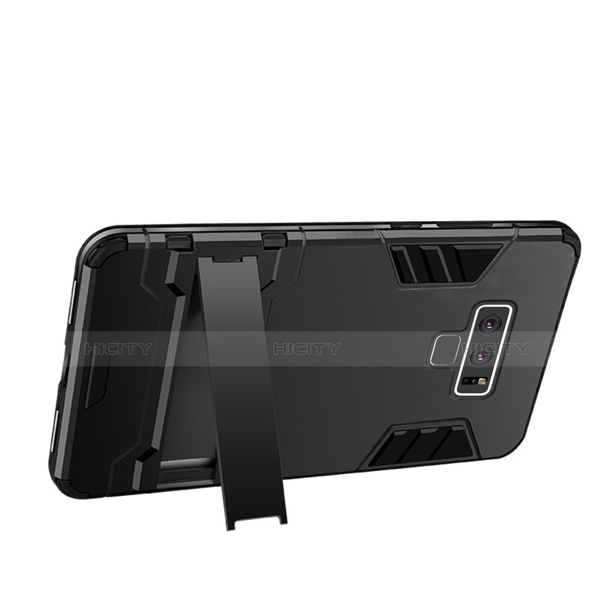 Custodia Silicone e Plastica Opaca con Supporto per Samsung Galaxy Note 9 Nero