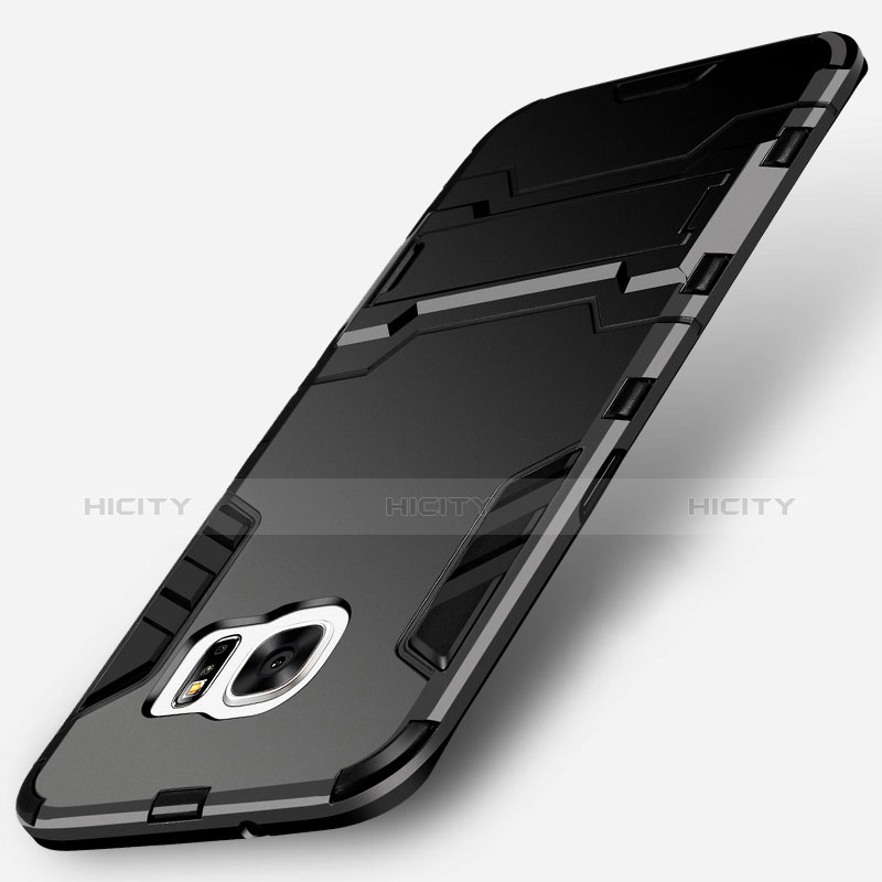 Custodia Silicone e Plastica Opaca con Supporto per Samsung Galaxy S7 Edge G935F Nero