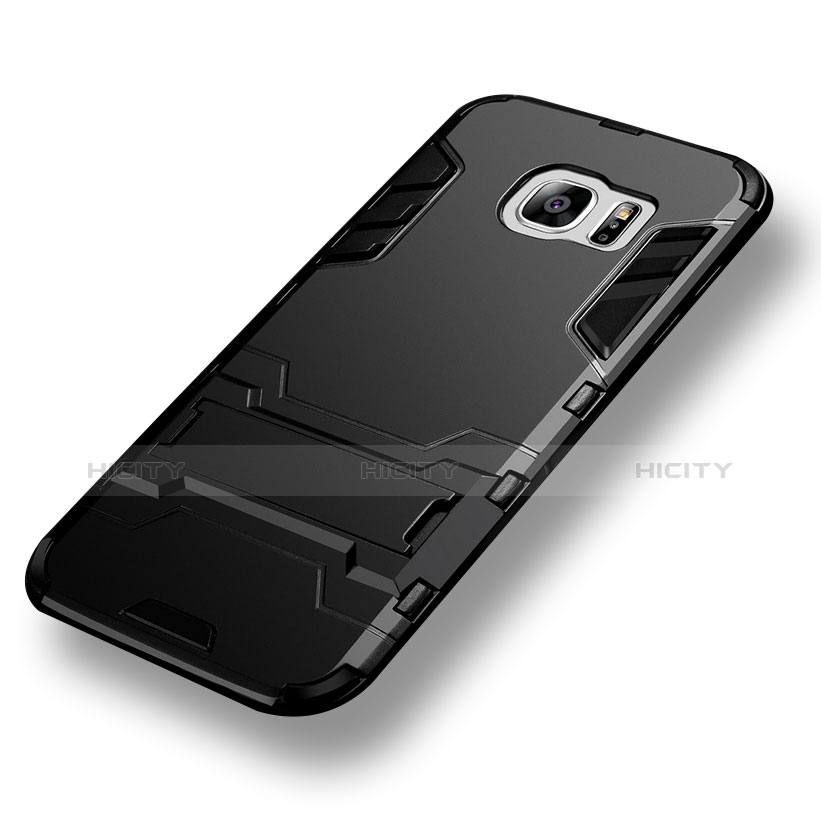 Custodia Silicone e Plastica Opaca con Supporto per Samsung Galaxy S7 Edge G935F Nero