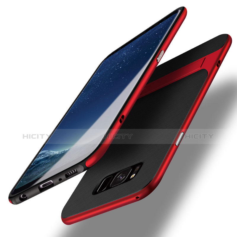 Custodia Silicone e Plastica Opaca con Supporto per Samsung Galaxy S8 Plus Rosso