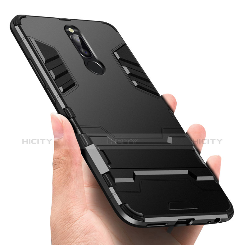 Custodia Silicone e Plastica Opaca con Supporto R01 per Huawei Mate 10 Lite Nero