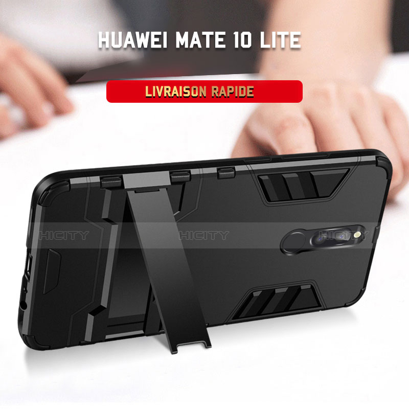 Custodia Silicone e Plastica Opaca con Supporto R01 per Huawei Mate 10 Lite Nero