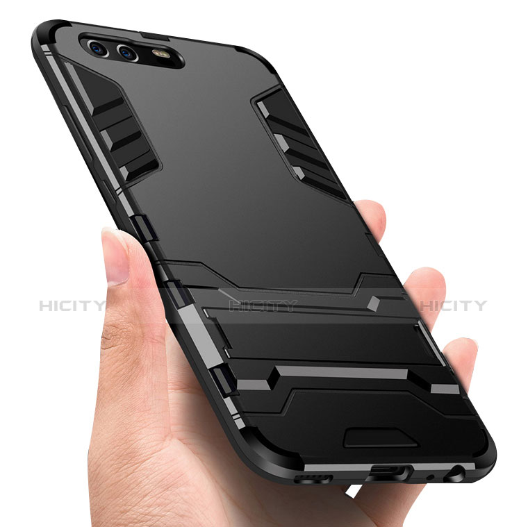 Custodia Silicone e Plastica Opaca con Supporto W01 per Huawei P10 Nero