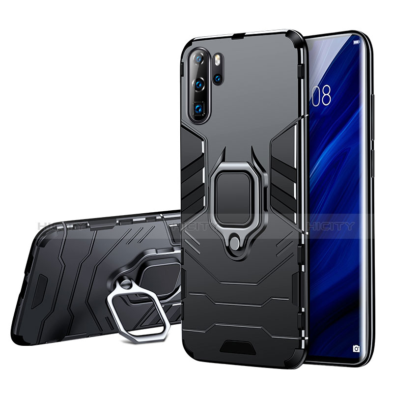 Custodia Silicone e Plastica Opaca con Supporto W01 per Huawei P30 Pro Nero