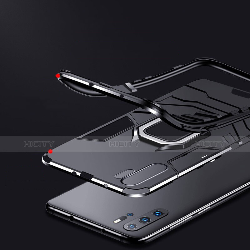 Custodia Silicone e Plastica Opaca con Supporto W01 per Huawei P30 Pro New Edition Nero