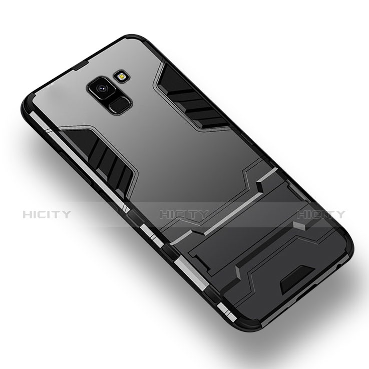 Custodia Silicone e Plastica Opaca con Supporto W01 per Samsung Galaxy On6 (2018) J600F J600G Nero