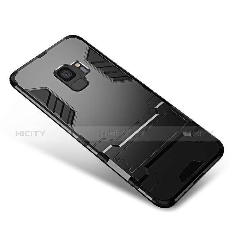 Custodia Silicone e Plastica Opaca con Supporto W01 per Samsung Galaxy S9 Nero