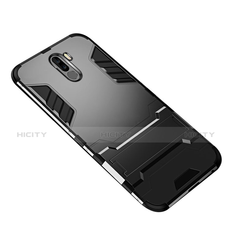 Custodia Silicone e Plastica Opaca con Supporto W01 per Xiaomi Pocophone F1 Nero