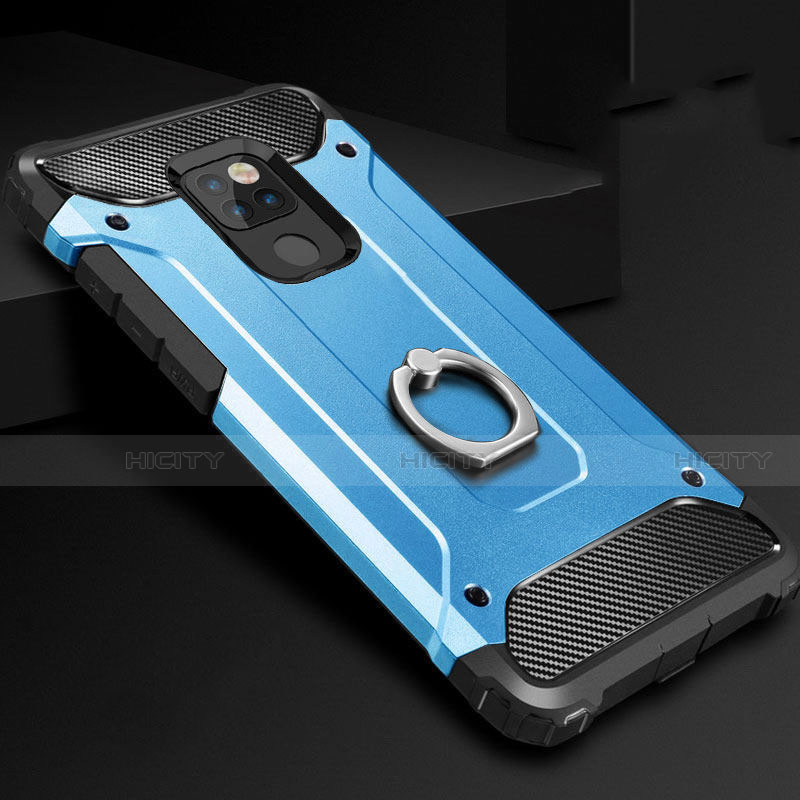 Custodia Silicone e Plastica Opaca Cover con Anello Supporto H01 per Huawei Mate 20 Blu