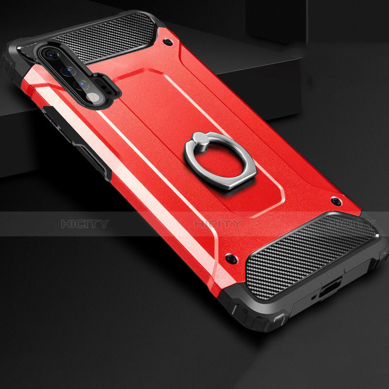 Custodia Silicone e Plastica Opaca Cover con Anello Supporto H01 per Huawei Nova 6 Rosso