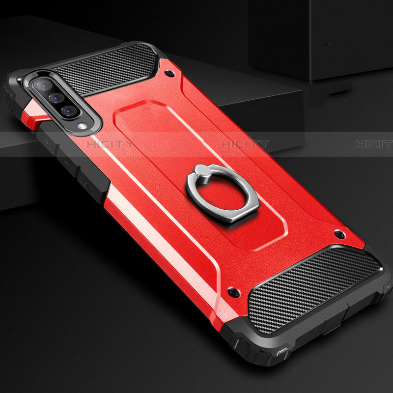 Custodia Silicone e Plastica Opaca Cover con Anello Supporto H01 per Samsung Galaxy A70 Rosso