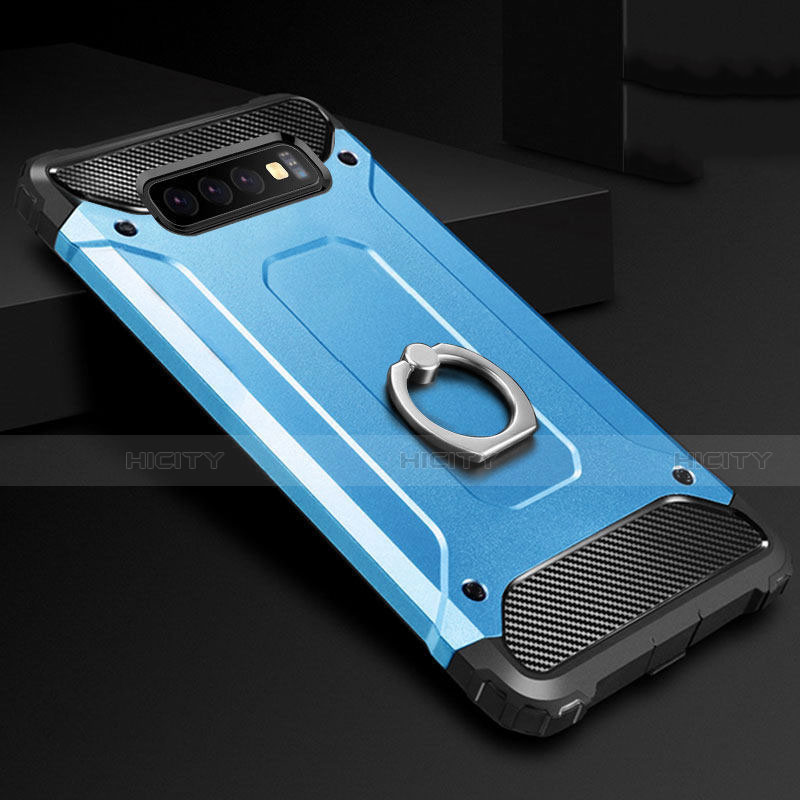 Custodia Silicone e Plastica Opaca Cover con Anello Supporto H01 per Samsung Galaxy S10