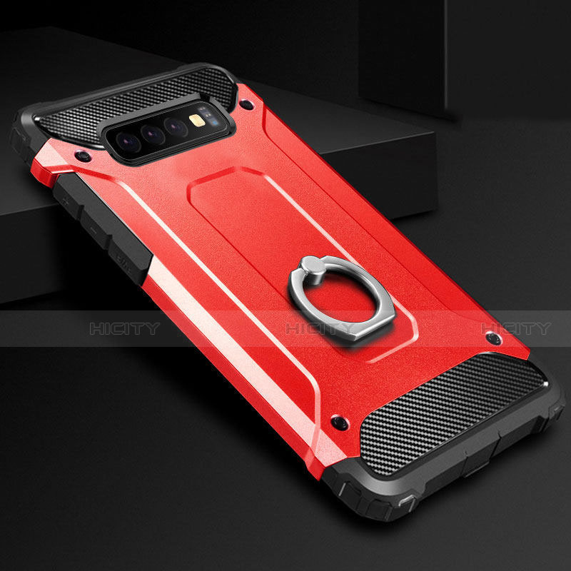 Custodia Silicone e Plastica Opaca Cover con Anello Supporto H01 per Samsung Galaxy S10 5G Rosso