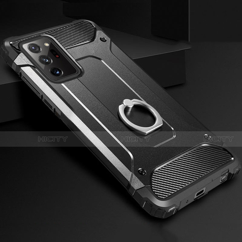 Custodia Silicone e Plastica Opaca Cover con Anello Supporto N01 per Samsung Galaxy Note 20 Ultra 5G Nero