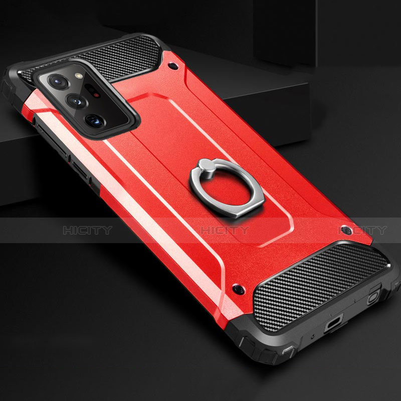 Custodia Silicone e Plastica Opaca Cover con Anello Supporto N01 per Samsung Galaxy Note 20 Ultra 5G Rosso