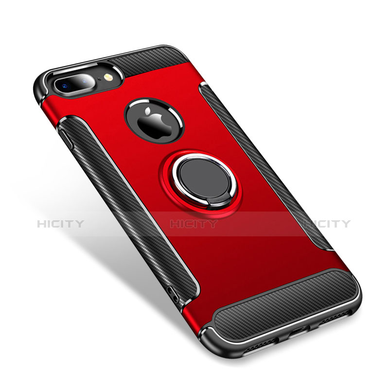 Custodia Silicone e Plastica Opaca Cover con Anello Supporto per Apple iPhone 8 Plus Rosso