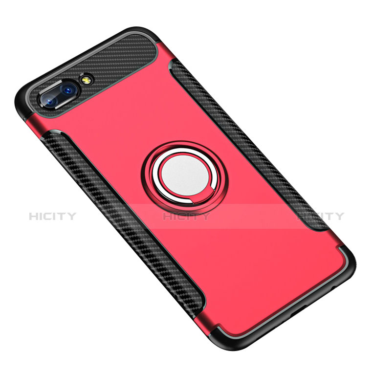 Custodia Silicone e Plastica Opaca Cover con Anello Supporto per Huawei Honor 10 Rosso