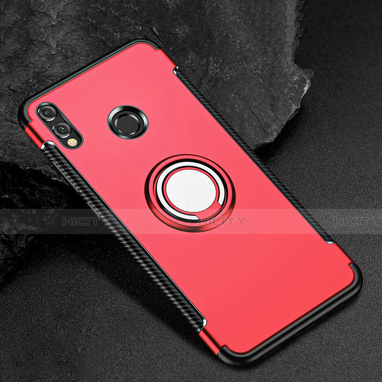 Custodia Silicone e Plastica Opaca Cover con Anello Supporto per Huawei Honor View 10 Lite Rosso