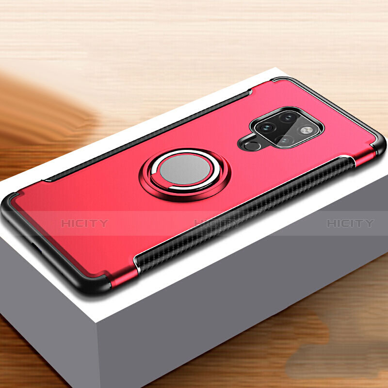 Custodia Silicone e Plastica Opaca Cover con Anello Supporto per Huawei Mate 20 Rosso