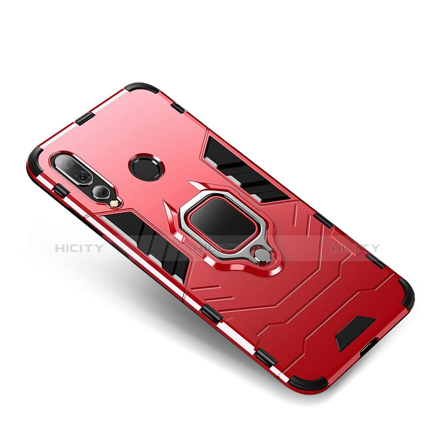 Custodia Silicone e Plastica Opaca Cover con Anello Supporto per Huawei Nova 4 Rosso