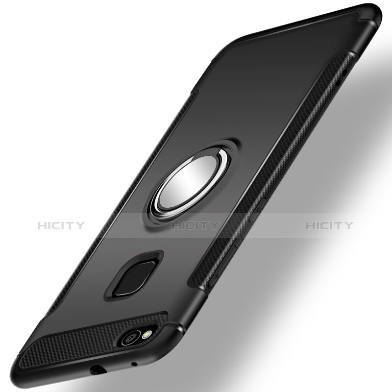 Custodia Silicone e Plastica Opaca Cover con Anello Supporto per Huawei Nova Lite Nero