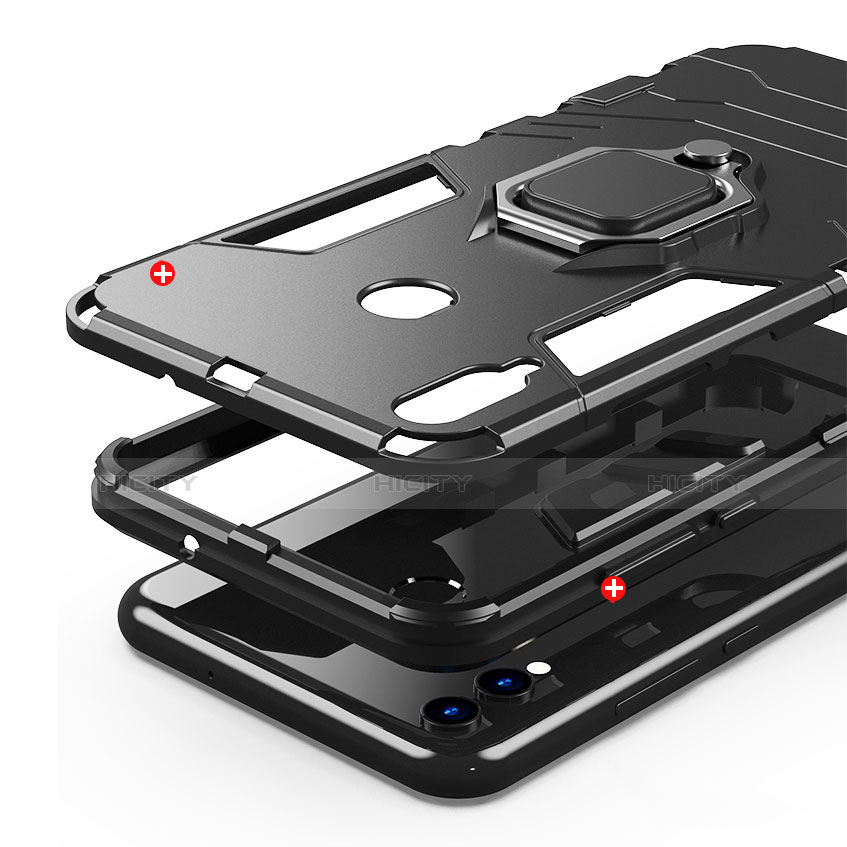 Custodia Silicone e Plastica Opaca Cover con Anello Supporto per Huawei P Smart (2019)