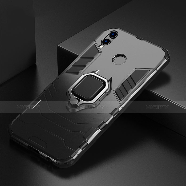 Custodia Silicone e Plastica Opaca Cover con Anello Supporto per Huawei P Smart (2019) Nero