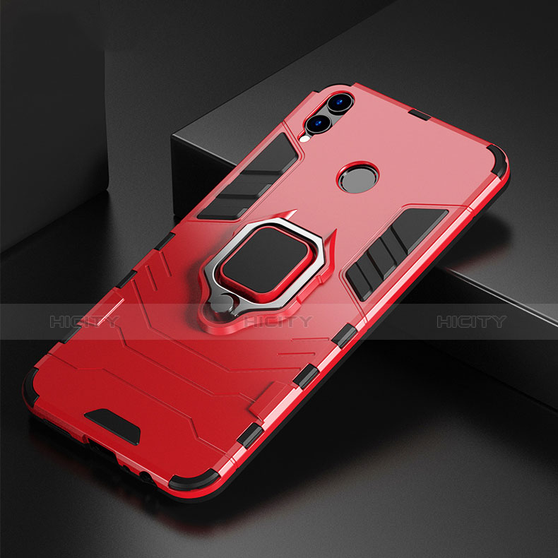 Custodia Silicone e Plastica Opaca Cover con Anello Supporto per Huawei P Smart (2019) Rosso