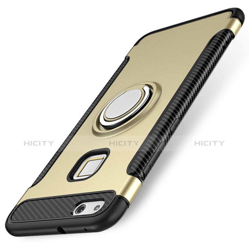 Custodia Silicone e Plastica Opaca Cover con Anello Supporto per Huawei P10 Lite Oro