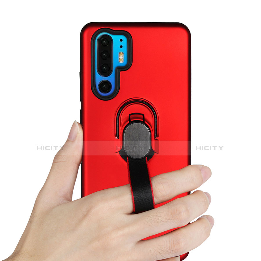 Custodia Silicone e Plastica Opaca Cover con Anello Supporto per Huawei P30 Pro