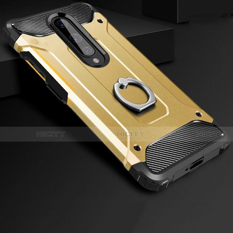Custodia Silicone e Plastica Opaca Cover con Anello Supporto per OnePlus 8 Oro
