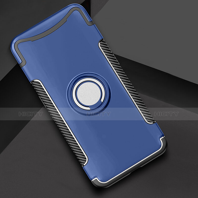 Custodia Silicone e Plastica Opaca Cover con Anello Supporto per Oppo Find X Blu