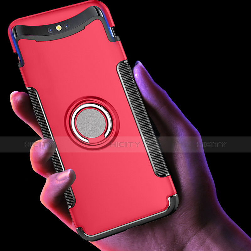 Custodia Silicone e Plastica Opaca Cover con Anello Supporto per Oppo Find X Rosso