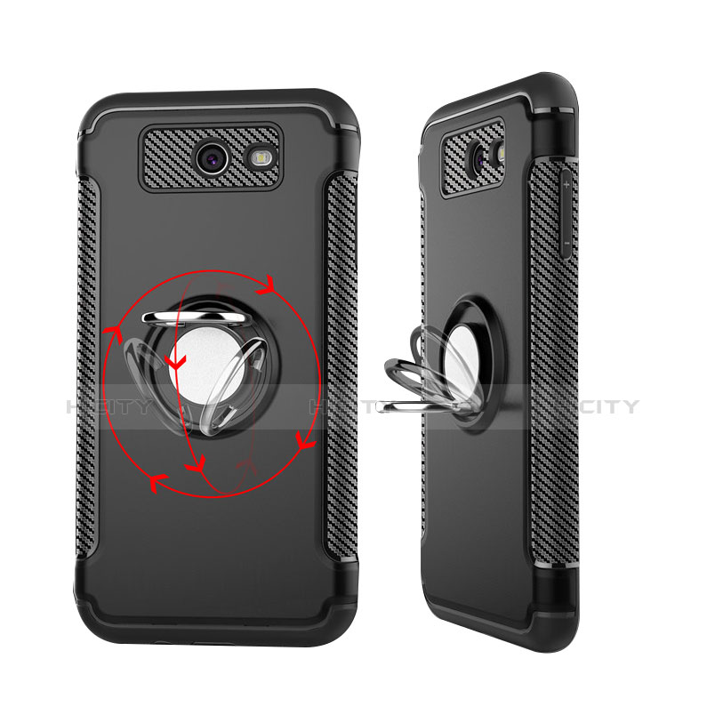 Custodia Silicone e Plastica Opaca Cover con Anello Supporto per Samsung Galaxy J5 (2017) Version Americaine