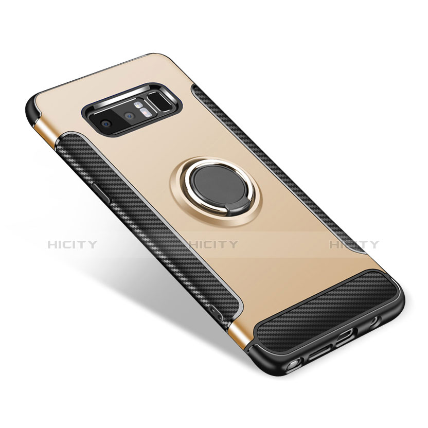 Custodia Silicone e Plastica Opaca Cover con Anello Supporto per Samsung Galaxy Note 8 Duos N950F Oro