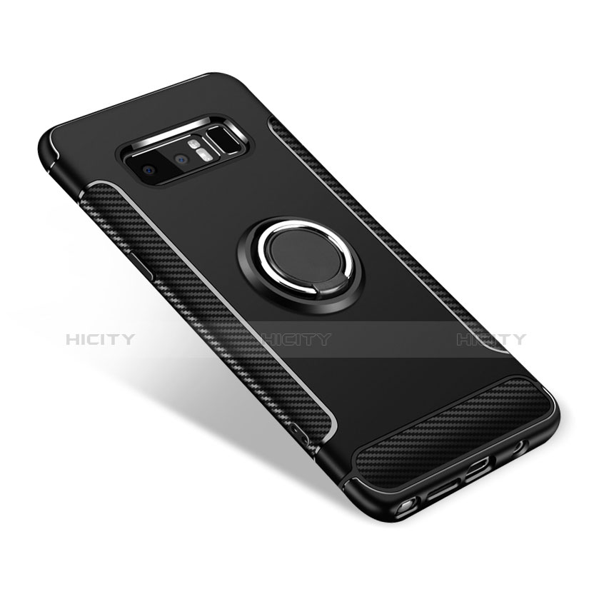 Custodia Silicone e Plastica Opaca Cover con Anello Supporto per Samsung Galaxy Note 8 Nero