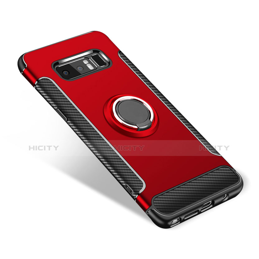 Custodia Silicone e Plastica Opaca Cover con Anello Supporto per Samsung Galaxy Note 8 Rosso