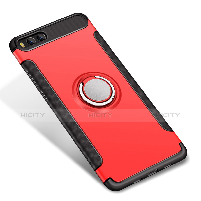 Custodia Silicone e Plastica Opaca Cover con Anello Supporto per Xiaomi Mi 6 Rosso