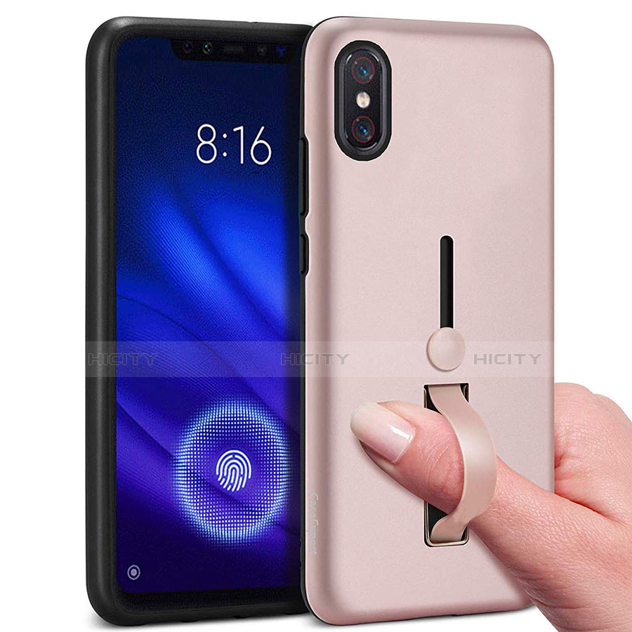 Custodia Silicone e Plastica Opaca Cover con Anello Supporto per Xiaomi Mi 8 Pro Global Version