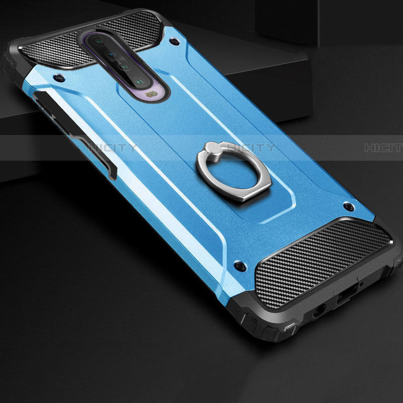 Custodia Silicone e Plastica Opaca Cover con Anello Supporto per Xiaomi Redmi K30 5G Cielo Blu