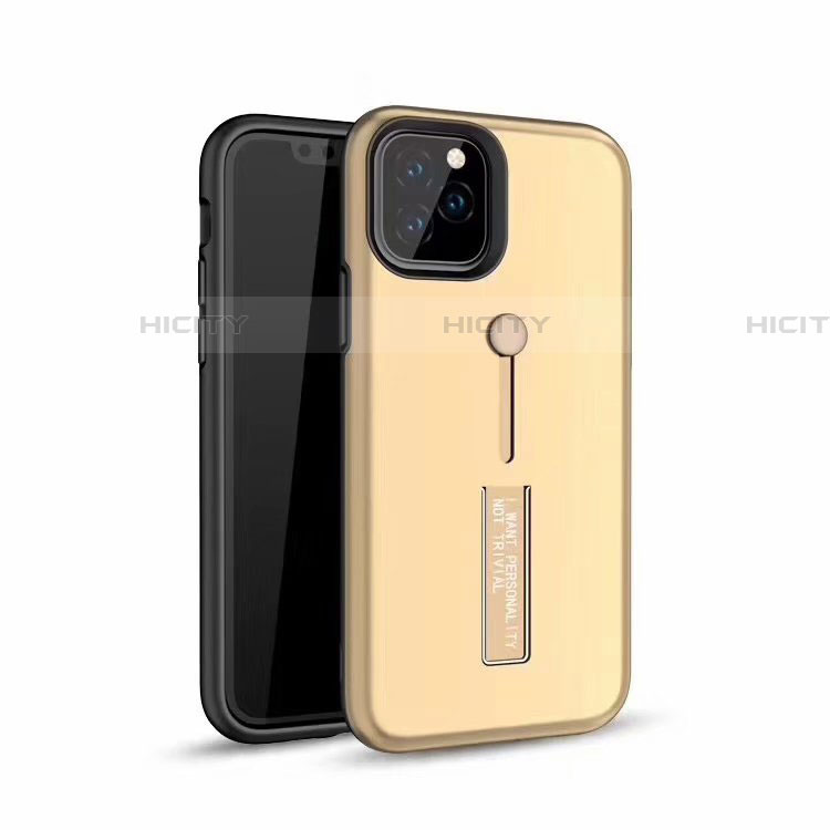 Custodia Silicone e Plastica Opaca Cover con Anello Supporto S01 per Apple iPhone 11 Pro Max Oro