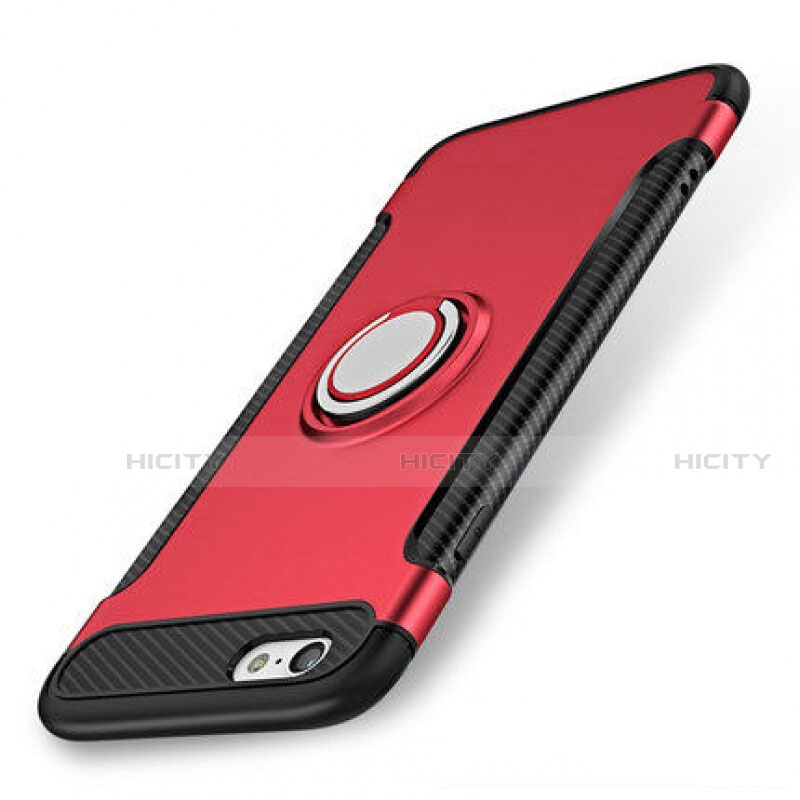 Custodia Silicone e Plastica Opaca Cover con Anello Supporto S01 per Apple iPhone 7 Rosso