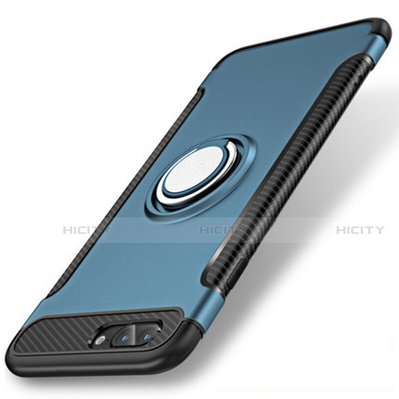 Custodia Silicone e Plastica Opaca Cover con Anello Supporto S01 per Apple iPhone 8 Plus Blu