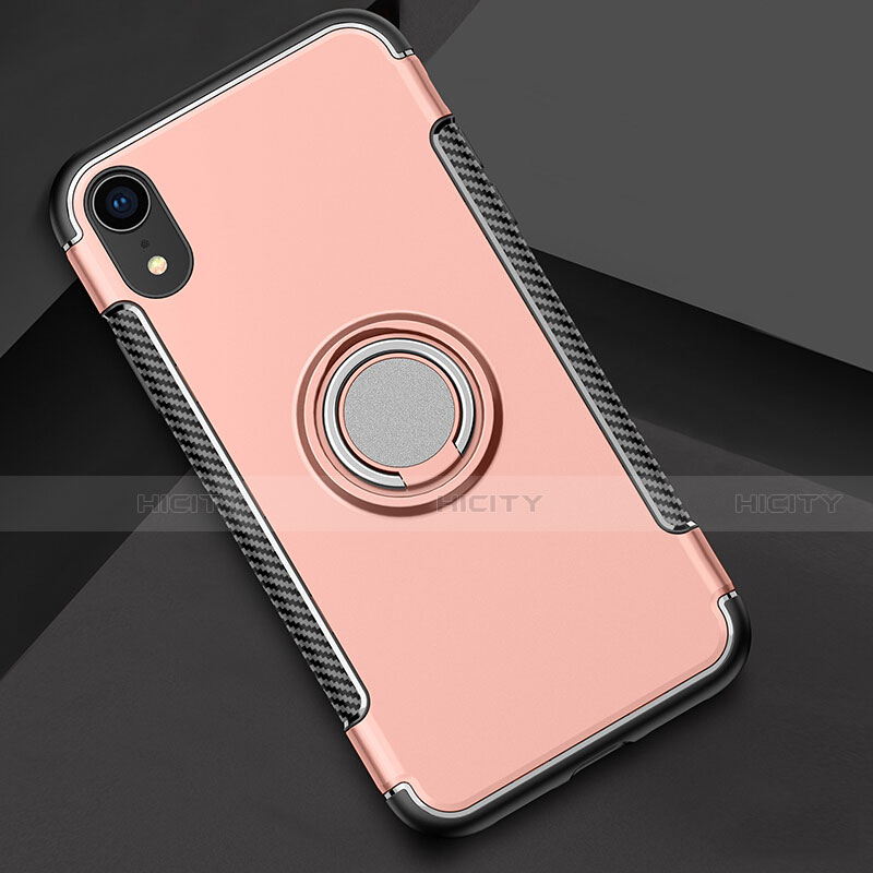 Custodia Silicone e Plastica Opaca Cover con Anello Supporto S01 per Apple iPhone XR