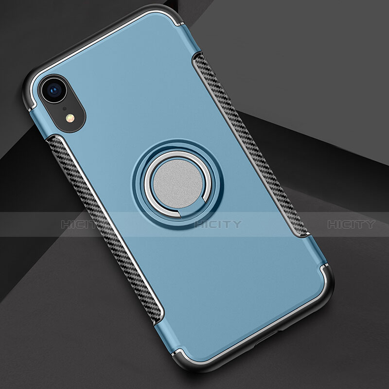 Custodia Silicone e Plastica Opaca Cover con Anello Supporto S01 per Apple iPhone XR Cielo Blu