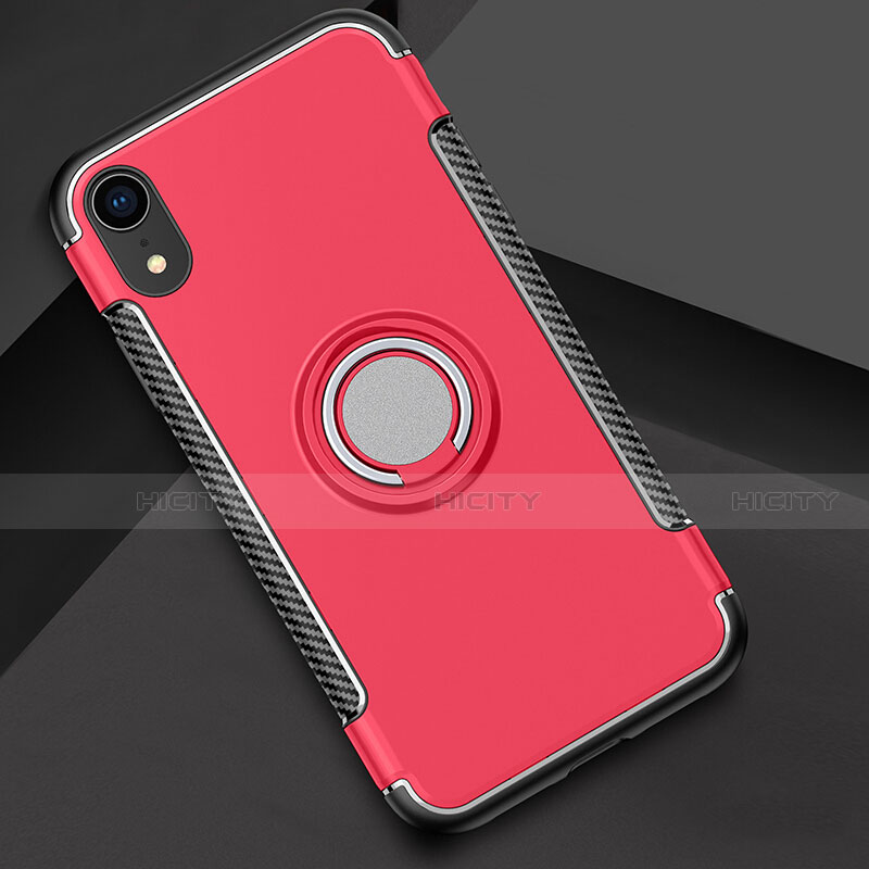 Custodia Silicone e Plastica Opaca Cover con Anello Supporto S01 per Apple iPhone XR Rosso